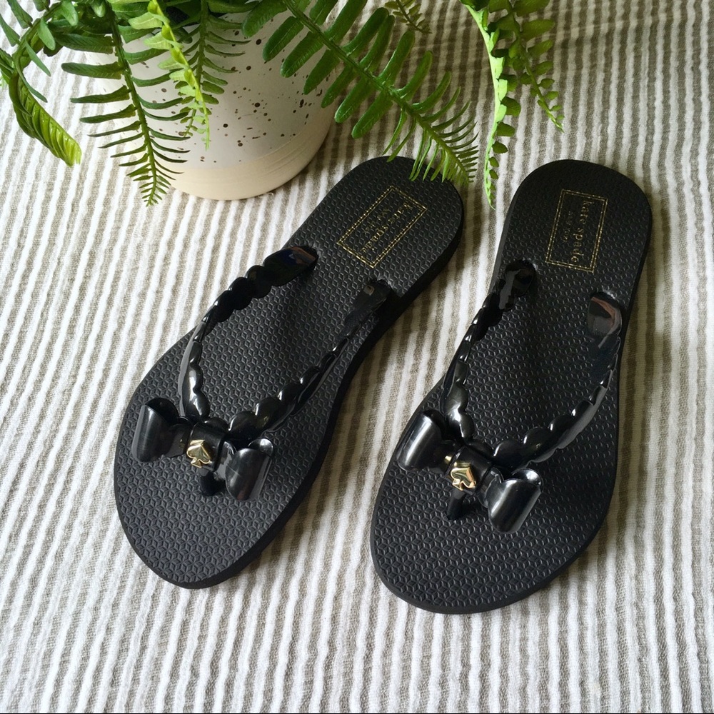 NWOB Kate Spade Denise Black Bow Flip Flops Rubber